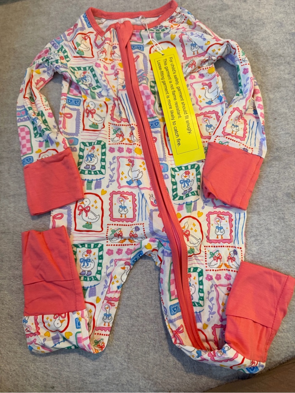 Coral-Trim Printed Baby One-Piece Sleeper